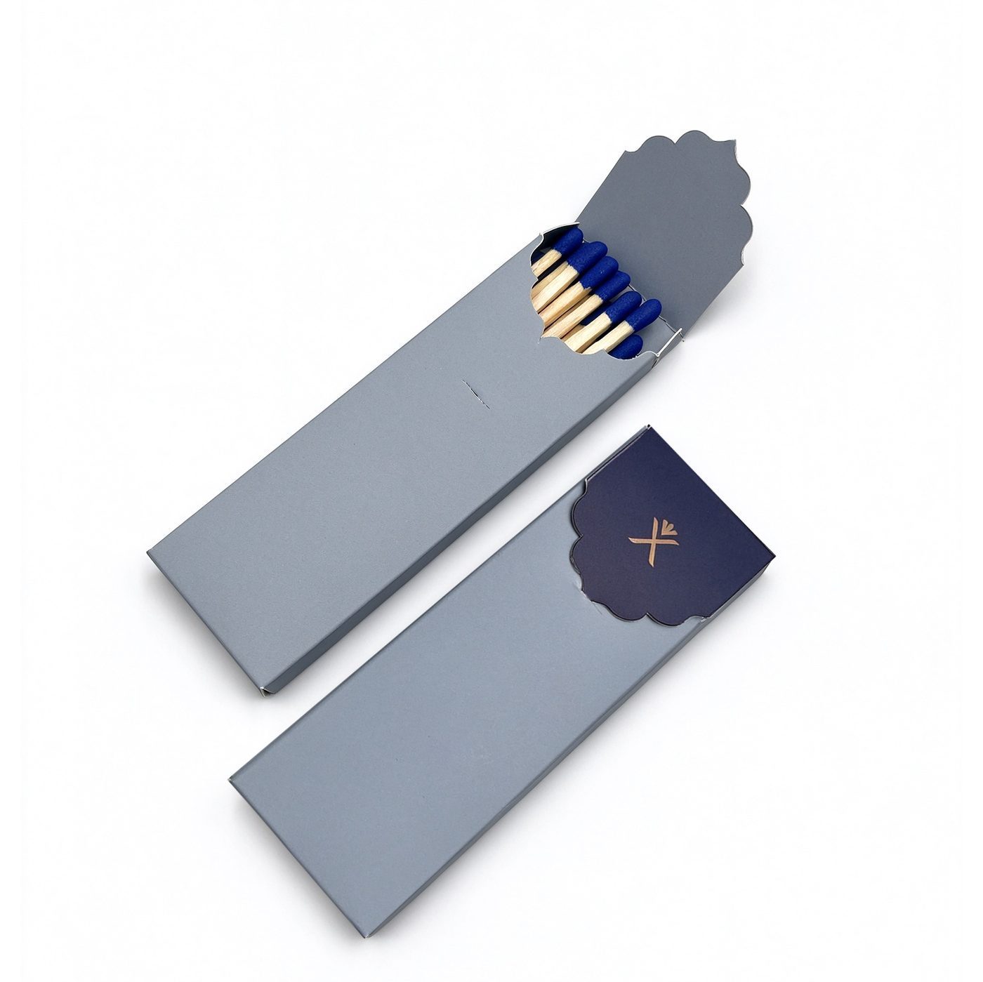 Custom printed navy matchbox with gold foil logo